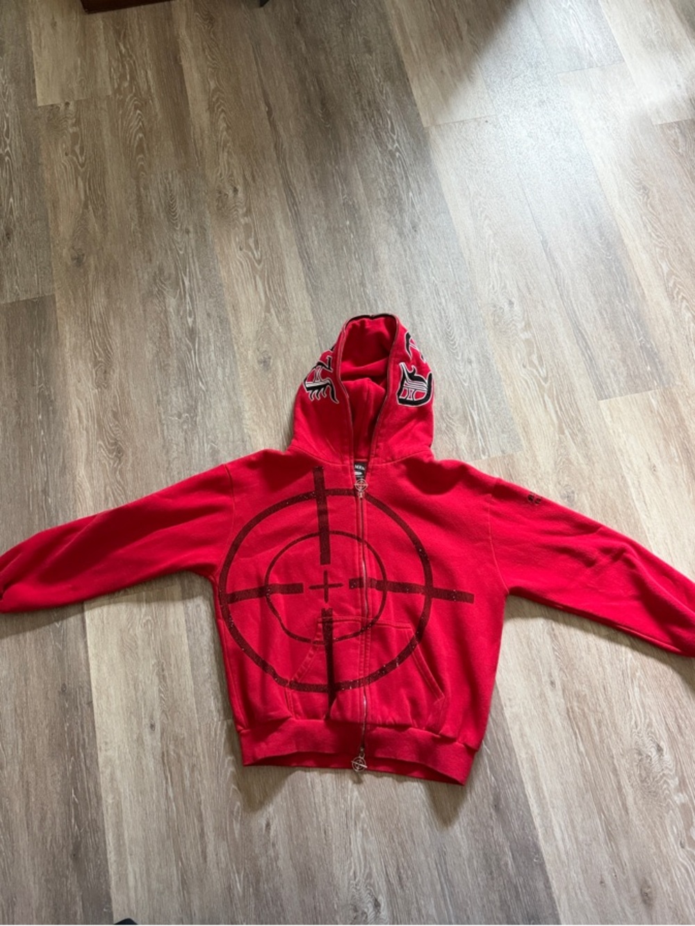 Red Graphic Zip-Up Hoodie Jacket